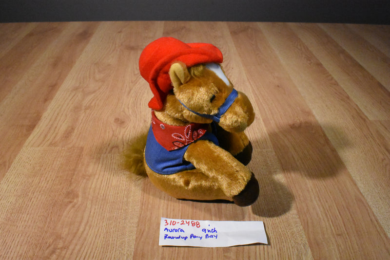 Aurora Round Up Brown Horse Beanbag Plush with Blue Vest and Red Cowboy Hat
