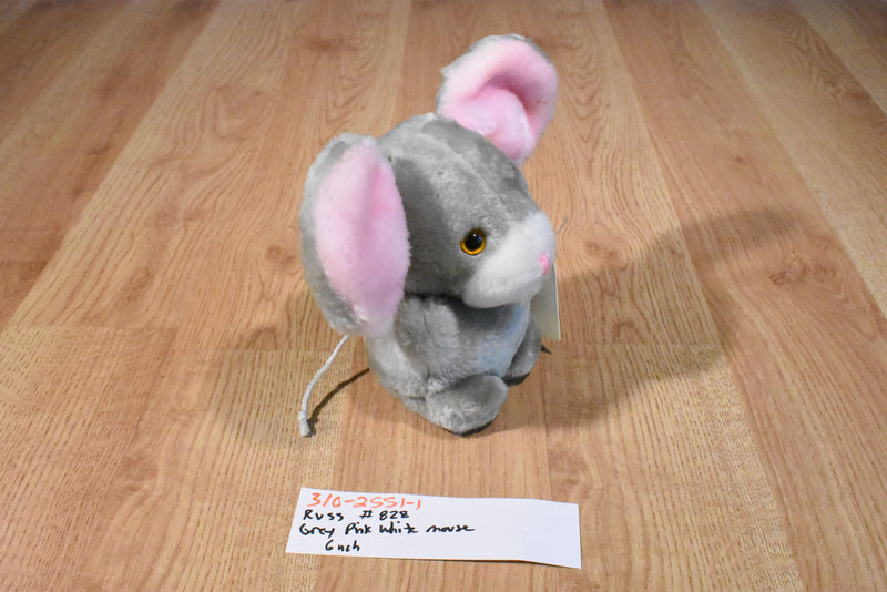 Russ Vintage Gray and Pink Mouse Plush with Adoption Card