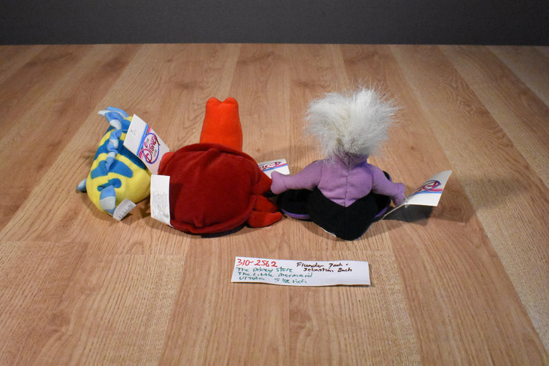 Disney Store Little Mermaid Flounder Sebastion Ursula Beanbag Plushes