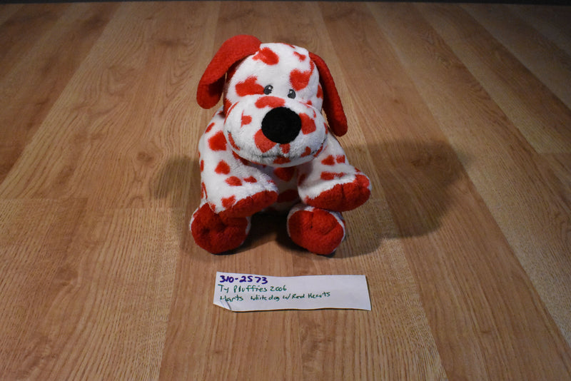 Ty Pluffies Harts the White Dog With Red Hearts 2006 Beanbag Plush