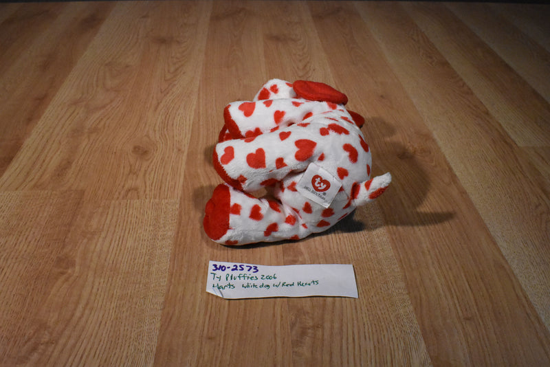 Ty Pluffies Harts the White Dog With Red Hearts 2006 Beanbag Plush