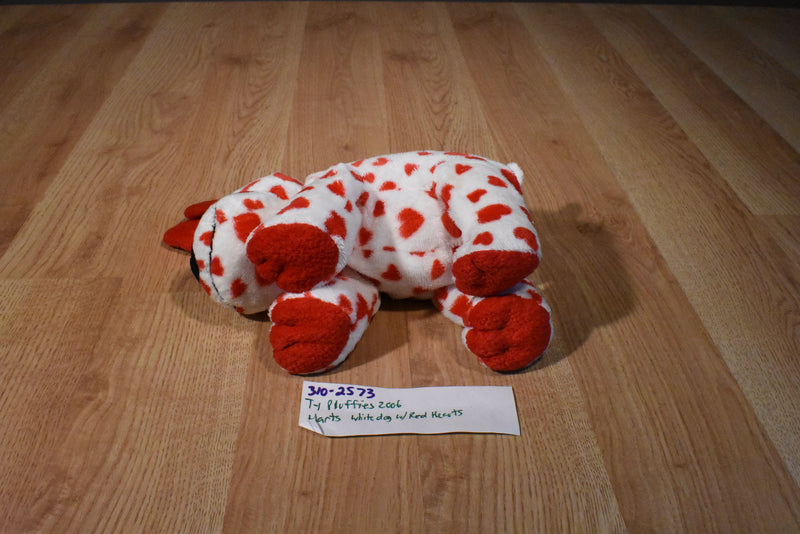 Ty Pluffies Harts the White Dog With Red Hearts 2006 Beanbag Plush