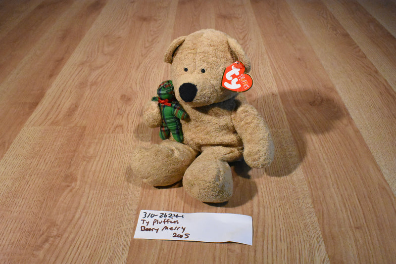 Ty Pluffies Beary Merry Tan Bear 2005 Beanbag Plush
