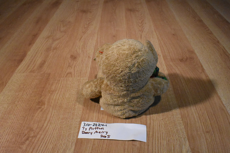 Ty Pluffies Beary Merry Tan Bear 2005 Beanbag Plush