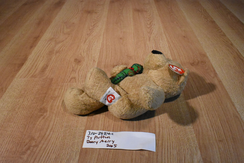 Ty Pluffies Beary Merry Tan Bear 2005 Beanbag Plush