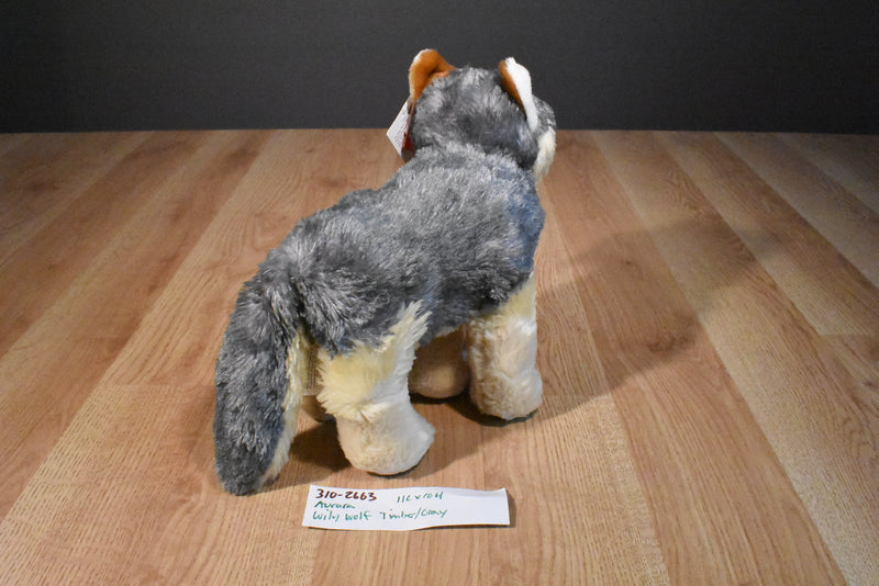 Aurora Wily the Gray and Beige Timber Wolf Beanbag Plush