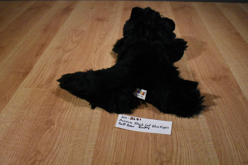 Aurora Inky the Fluffy Black Cat Beanbag Plush w/ Blue Eyes and Bell