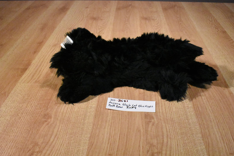 Aurora Inky the Fluffy Black Cat Beanbag Plush w/ Blue Eyes and Bell