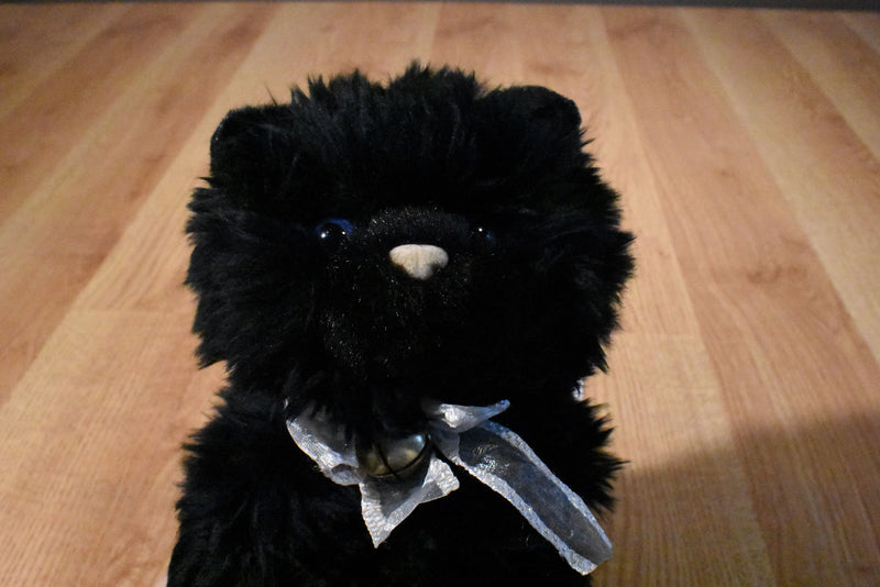 Aurora Inky the Fluffy Black Cat Beanbag Plush w/ Blue Eyes and Bell