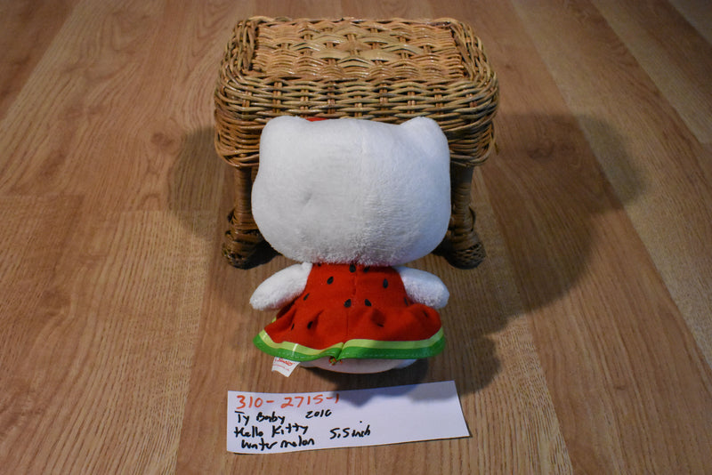 Ty Babies Hello Kitty Beanbag Plush Wearing a Watermelon Dress and Bow