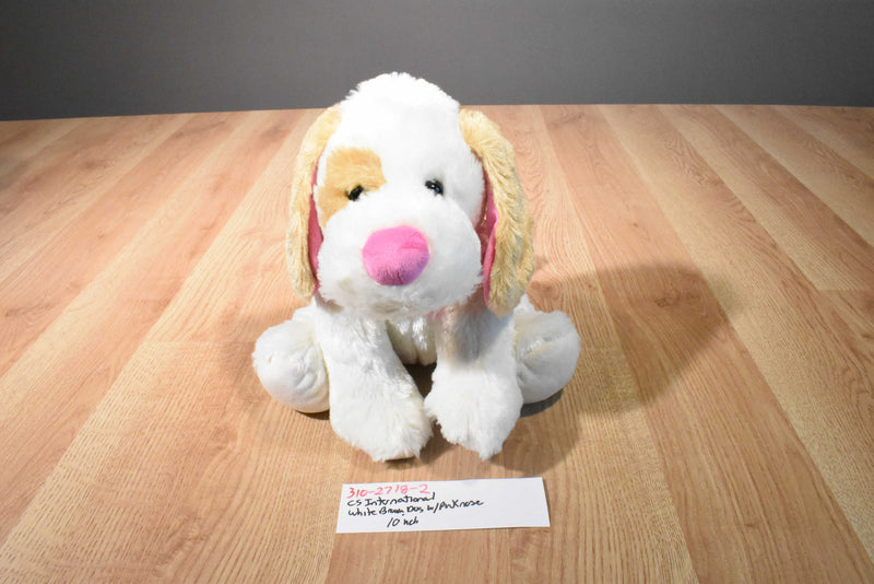 CS International White and Brown Dog Plush with Pink Nose