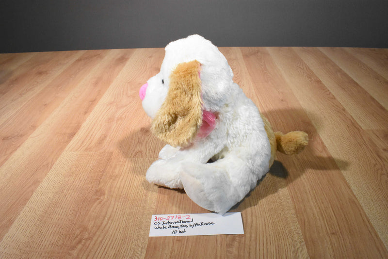 CS International White and Brown Dog Plush with Pink Nose