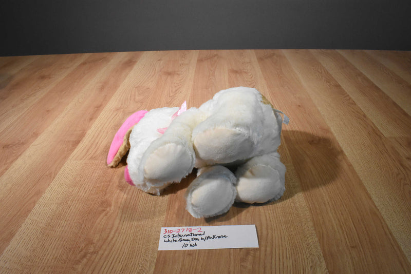CS International White and Brown Dog Plush with Pink Nose