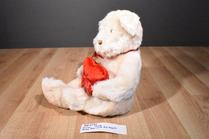 Gund Beige Bear Beanbag Plush with a Red Heart with a Pocket