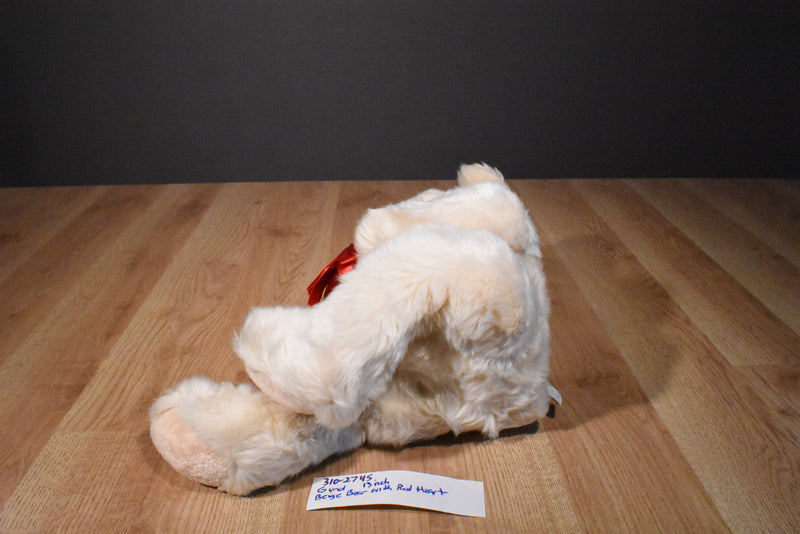 Gund Beige Bear Beanbag Plush with a Red Heart with a Pocket