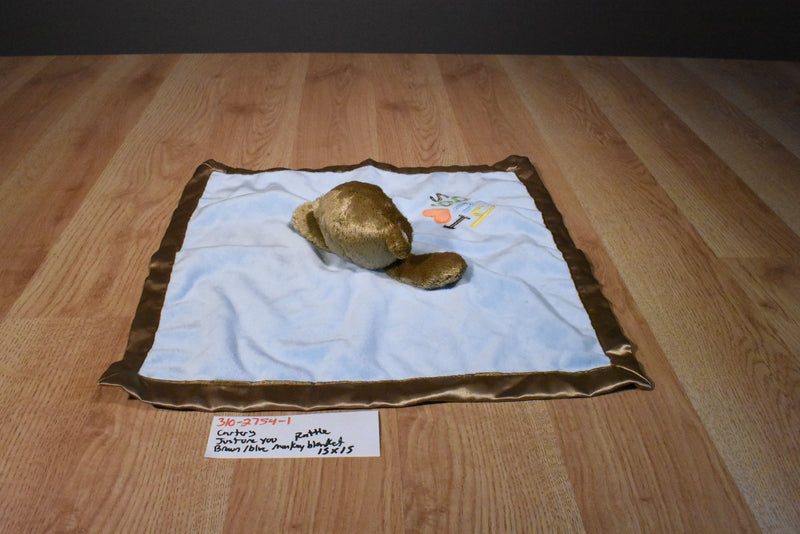 Carter's Just One You Brown and Blue Monkey Security Blanket with a Rattle