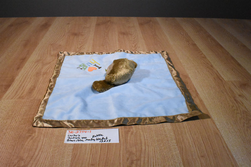 Carter's Just One You Brown and Blue Monkey Security Blanket with a Rattle