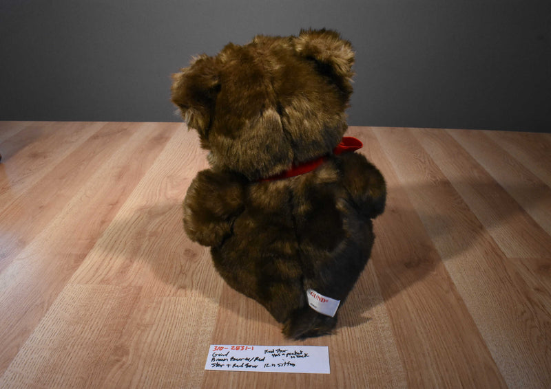 Gund Brown Teddy Bear With Red Star and Bow Plush