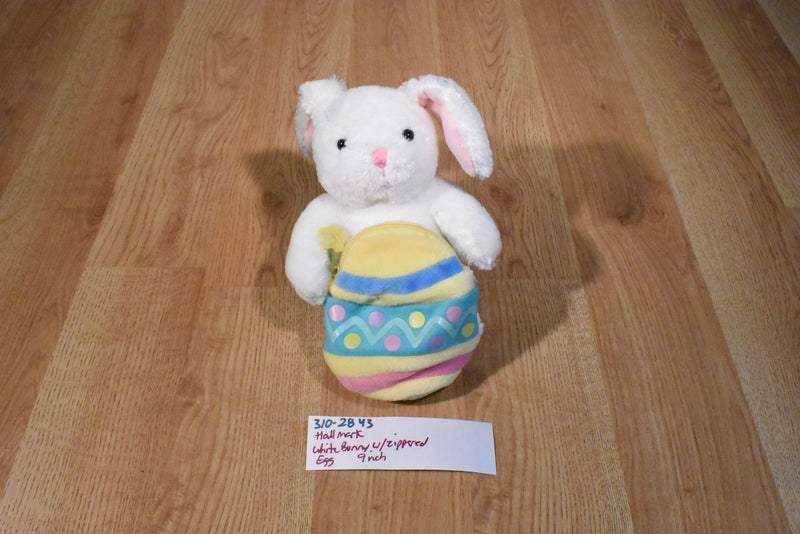 Hallmark White Bunny Rabbit with Zippered Egg Beanbag Plush