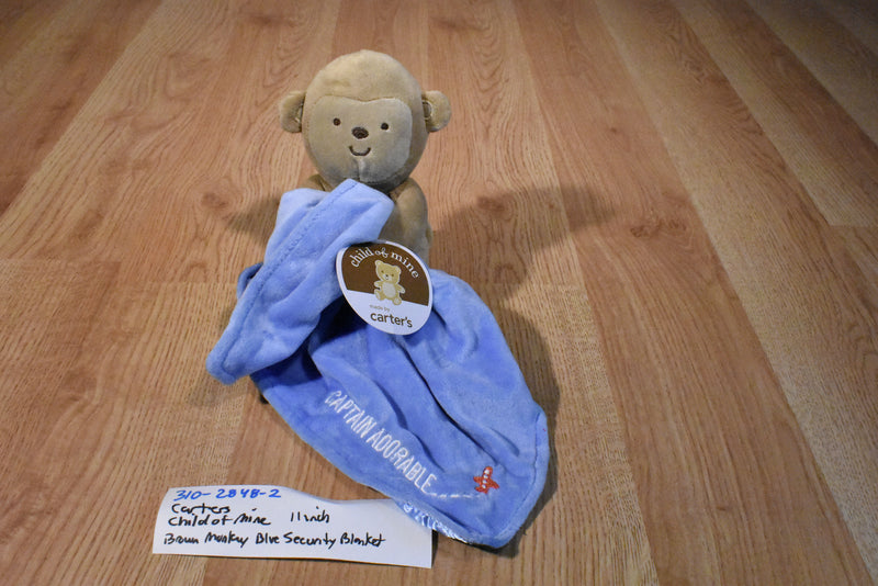 Carter's Child of Mine Brown Monkey With Blue Captain Adorable Airplane Security Blanket