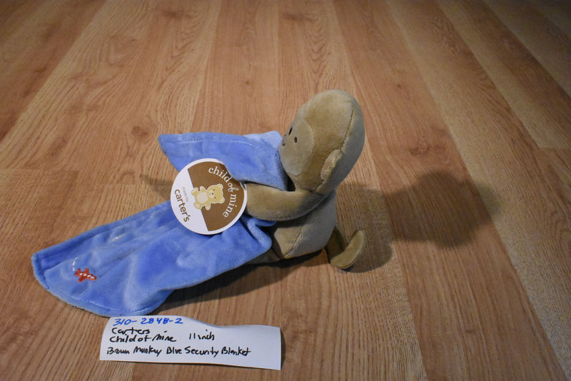 Carter's Child of Mine Brown Monkey With Blue Captain Adorable Airplane Security Blanket