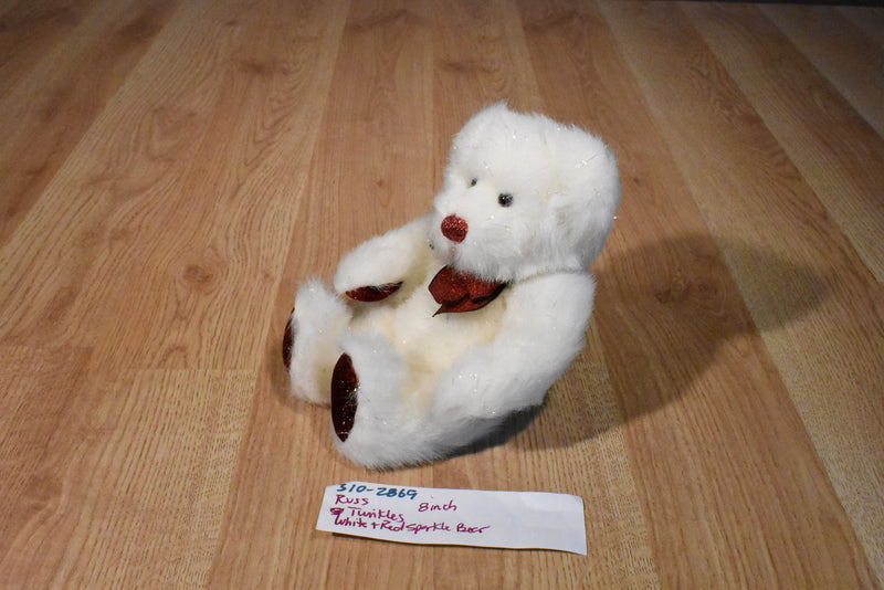 Russ Twinkles White and Red Sparkle Teddy Bear Beanbag Plush
