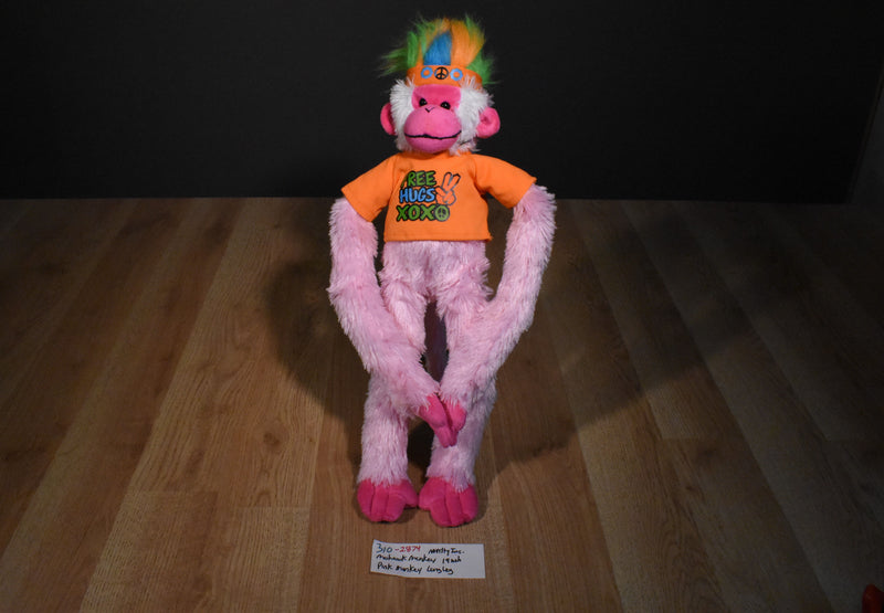Novelty Inc. Pink Mohawk Monkey Hugging Monkey with Hook and Loop Hands