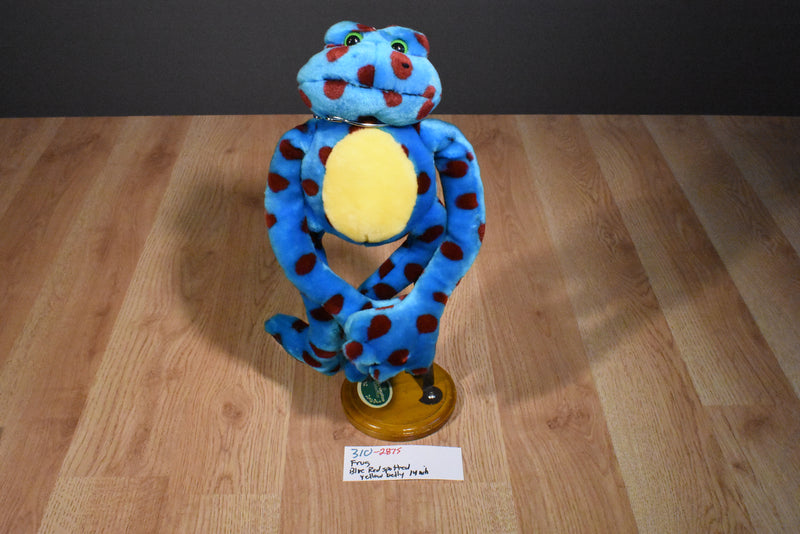 A Hugging Blue and Red Spotted Frog Plush