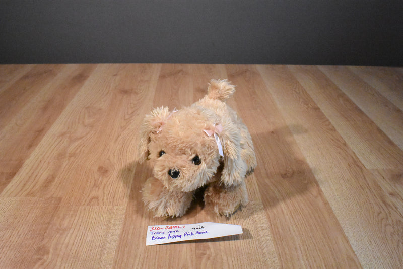 Toby NYC Beige Dog Beanbag Plush with Pink Bows