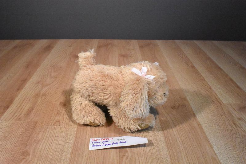 Toby NYC Beige Dog Beanbag Plush with Pink Bows