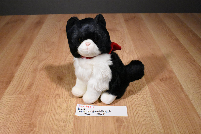 Russ Misty Black and White Cat Beanbag Plush Wearing a Red Bow