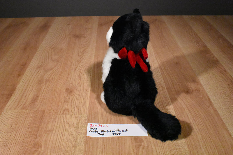 Russ Misty Black and White Cat Beanbag Plush Wearing a Red Bow