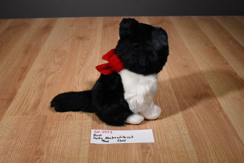 Russ Misty Black and White Cat Beanbag Plush Wearing a Red Bow