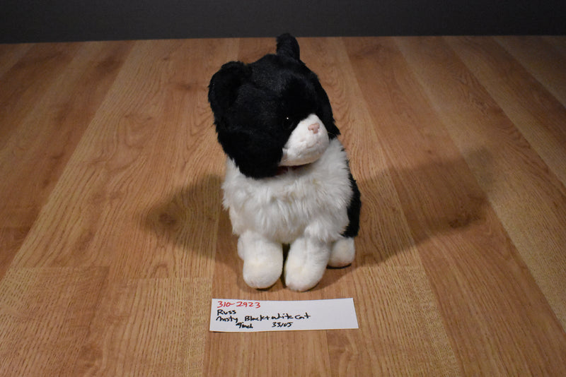 Russ Misty Black and White Cat Beanbag Plush Wearing a Red Bow