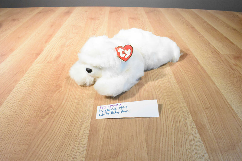 Ty Classic 1997 White Baby Paws Bear Beanbag Plush