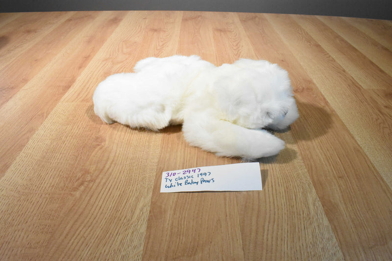 Ty Classic 1997 White Baby Paws Bear Beanbag Plush