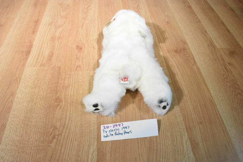 Ty Classic 1997 White Baby Paws Bear Beanbag Plush