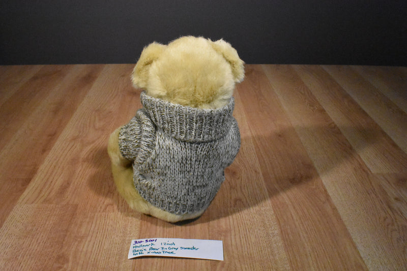 Hallmark Tan Beige Teddy Bear in a Brown Sweater With X-Mas Tree Plush