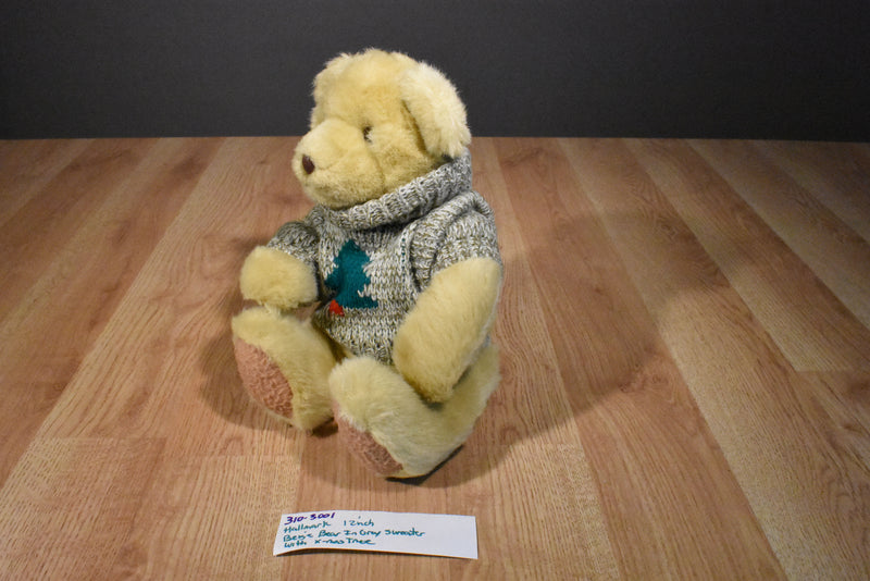 Hallmark Tan Beige Teddy Bear in a Brown Sweater With X-Mas Tree Plush