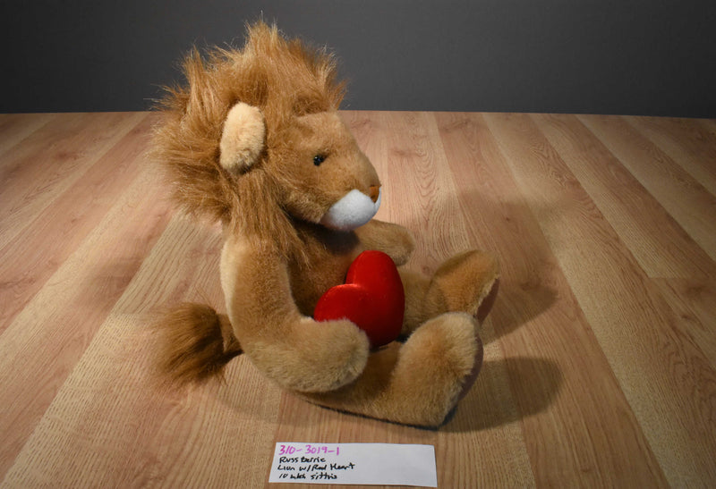 Russ Berrie Lion With Red Heart Beanbag Plush