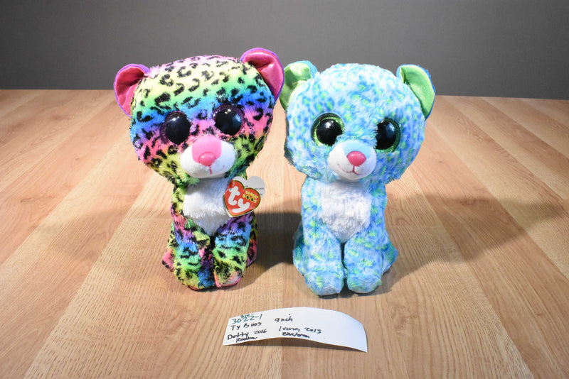Ty Beanie Boos Dotty 2016 and Leona 2015 Leopard Beanbag Plushes