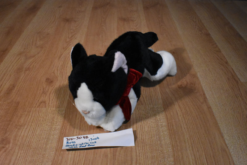 Russ Black and White Cat With Red Bow Beanbag Plush