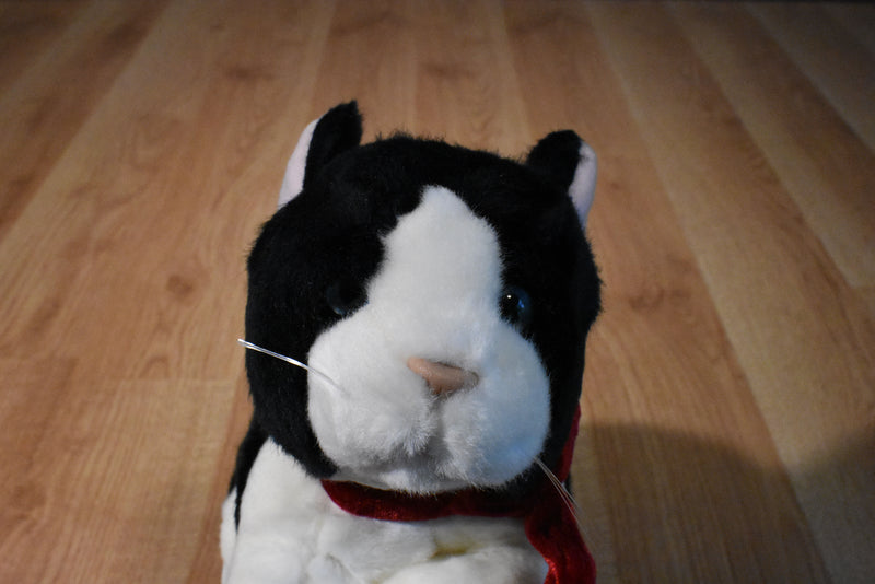Russ Black and White Cat With Red Bow Beanbag Plush