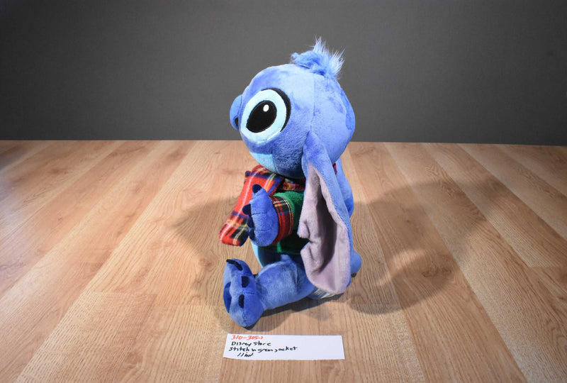 Disney Store Holiday Stitch Plush Wearing a Green Jacket/ Red Scarf