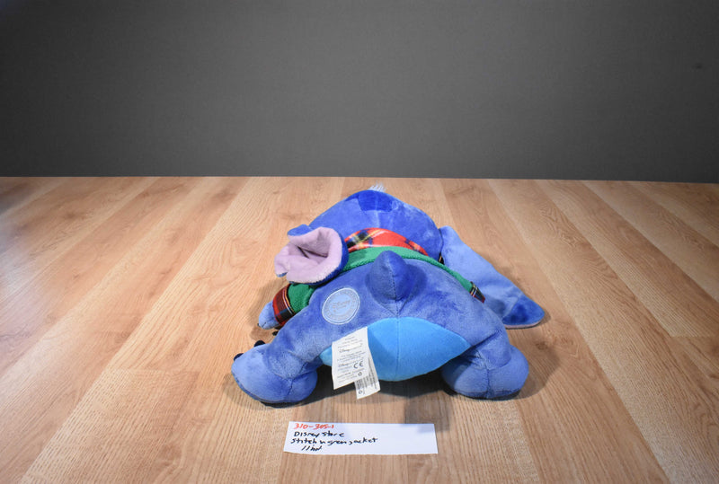 Disney Store Holiday Stitch Plush Wearing a Green Jacket/ Red Scarf