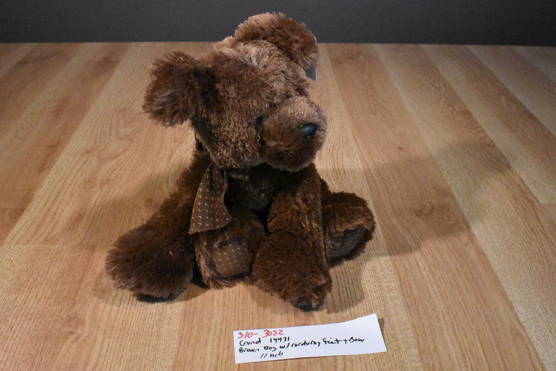 Gund Brown Puppy Dog Plush with Corduroy Feet, Ears and Bow
