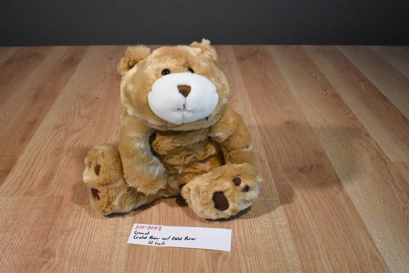 Gund Snuffles Beige and White Bear Beanbag Plush Wearing a Gold Bow