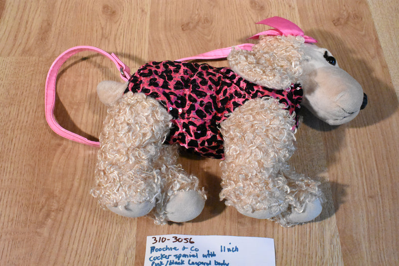 Poochie and Co. Cocker Spaniel Pink Black Leopard Plush Bag Purse