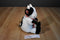 Animal Adventure White and Black Cow Beanbag Plush with a Red Checkered Bow