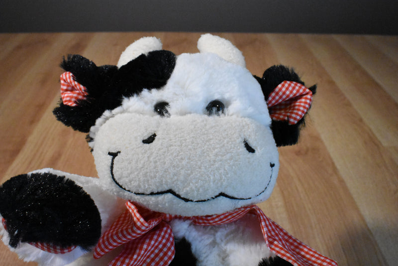 Animal Adventure White and Black Cow Beanbag Plush with a Red Checkered Bow
